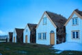 Typical Icelandic turf houses at twilight in winter, North Iceland Royalty Free Stock Photo