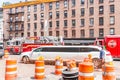 A typical image of New York with road works, limousines, fire trucks, etc. in New York, USA Royalty Free Stock Photo