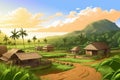 Typical Indian village between palm trees, AI generated image