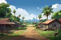 Typical Indian village between palm trees, AI generated image