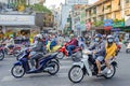 Typical intersection of Vietnamese streets with a lot of mopeds