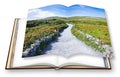 Typical Irish flat landscape in Aran Island with country road, stone walls and fields of grass for grazing animals Ireland - 3D