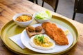 Typical Israeli dish, schnitzel hummus and salad Royalty Free Stock Photo