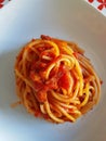 Typical Italian recipe. Speghetti with tomato Royalty Free Stock Photo