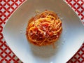 Typical Italian recipe. Speghetti with tomato Royalty Free Stock Photo