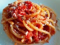 Typical Italian recipe. Speghetti with tomato Royalty Free Stock Photo