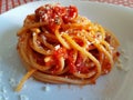 Typical Italian recipe. Speghetti with tomato Royalty Free Stock Photo