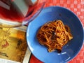 Typical Italian recipe. Speghetti with tomato Royalty Free Stock Photo