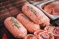 Typical italian sausage handmade in a butcher. Royalty Free Stock Photo
