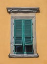 Typical Italian window with blinds half open Royalty Free Stock Photo