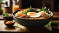 Typical Japanese ramen in a big bowl