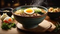 Typical Japanese ramen in a big bowl