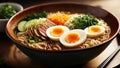 Typical Japanese ramen in a big bowl