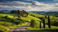 A typical landscape of landscape of Tuscany, Italy, AI