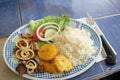 Typical latin american dish with Patacon bananas, Costa Rica Royalty Free Stock Photo