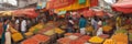 Typical local markets in Mumbai, India, with bright colours and a variety of goods.