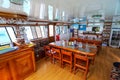 Typical lounge area inside tourist yacht in Galapagos National P