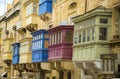 Typical maltese colorful balconies and windows in old town of Valetta Royalty Free Stock Photo