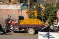 A typical market stall selling oranges to tourists in Marrakech. Royalty Free Stock Photo