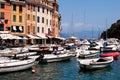 Typical mediterranean bay with boat, Portofino, Liguria, Italy