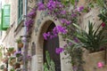 Typical Mediterranean Village with Flower Pots in Facades in Val Royalty Free Stock Photo