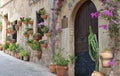 Typical Mediterranean Village with Flower Pots in Facades in Val Royalty Free Stock Photo