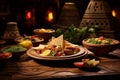 Typical Mexican cuisine and pyramid Royalty Free Stock Photo