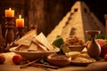 Typical Mexican cuisine and pyramid