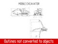 Typical mobile excavator overall dimensions outline blueprint template