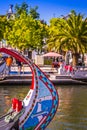 Typical Moliceiro,gondolas, in Vouga river. Aveiro, Portugal Royalty Free Stock Photo