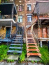 Typical Montreal neighborhood street with staircases Royalty Free Stock Photo