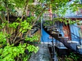 Typical Montreal neighborhood street with staircases Royalty Free Stock Photo