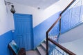 Typical moroccan accommodation in blue town Chefchaouen, Morocco, Africa View of a traditional Riad house Islamic indoor.