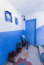 Typical moroccan accommodation in blue town Chefchaouen, Morocco, Africa View of a traditional Riad house Islamic indoor.