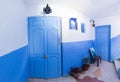 Typical moroccan accommodation in blue town Chefchaouen, Morocco, Africa View of a traditional Riad house Islamic indoor.