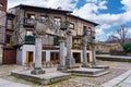 Typical mountain houses and ancient ruins at the entrance of the mountain village of La Alberca, Spain.