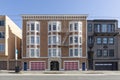 Typical multi family town house in the Marina area of San Francisco with fireladder at facade