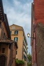 Typical narrow alleys and buildings in Rome, Italy