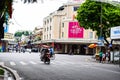 Typical narrow colorful and beautiful houses in the street of Hanoi. Ha Noi is the capital and the second largest city in Vietnam Royalty Free Stock Photo