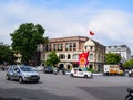 Typical narrow colorful and beautiful houses in the street of Hanoi. Ha Noi is the capital and the second largest city in Vietnam Royalty Free Stock Photo