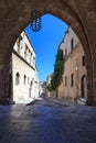 Typical narrow lane in Lindos, Rhodes, Greece Royalty Free Stock Photo