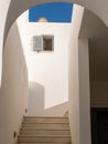 A typical narrow passageway in Santorini, Greece