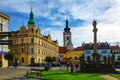 Typical narrow streets of czech city of Pisek in sunny autumn day.