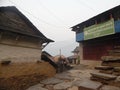 Typical Nepali house and stone paved yard