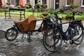 Typical in Netherlands, parked bikes in the city