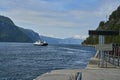 typical norwegian car ferry crossing a beautiful fjord Royalty Free Stock Photo