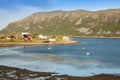 Typical Norwegian fishing village with traditional red rorbu hut Royalty Free Stock Photo