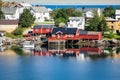 Typical Norwegian fishing village with traditional red rorbu hut Royalty Free Stock Photo