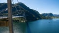 Typical Norwegian view of the bridge across the fjord. Colorful summer day in the Norway. Travel concept. Artistic picture. Beauty