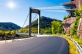 Typical Norwegian view of the bridge across the fjord. Colorful summer morning in the Norway. Traveling concept background.
